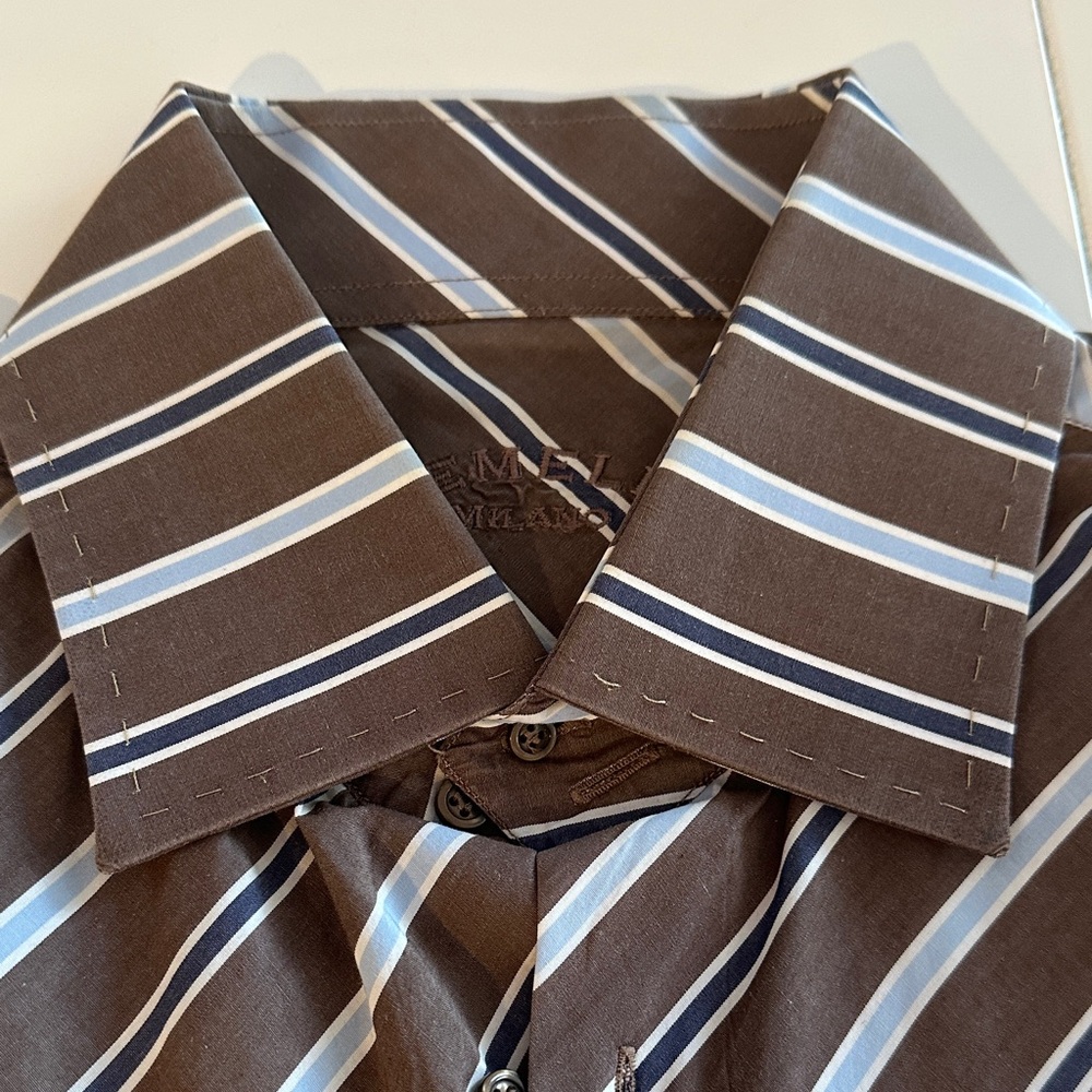 Elegant Brown and Blue Striped Men's Shirt